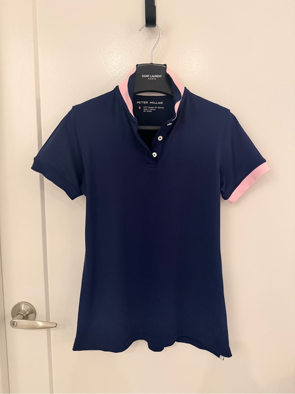 Peter Millar Women’s Navy Pink Trim Performance Golf Polo Shirt Size S